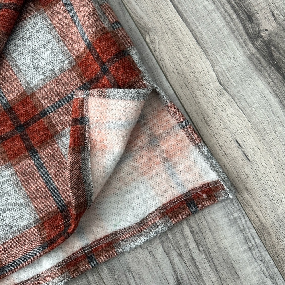 White Birch Plaid Cowl Neck Sweater Sweatshirt  Zip Detail Gray/OrangeSz L - Picture 3 of 7